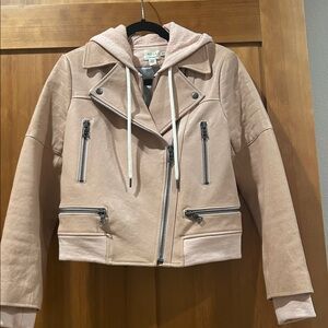 Alice and Olivia Pink Leather Moto Jacket with Hoodie